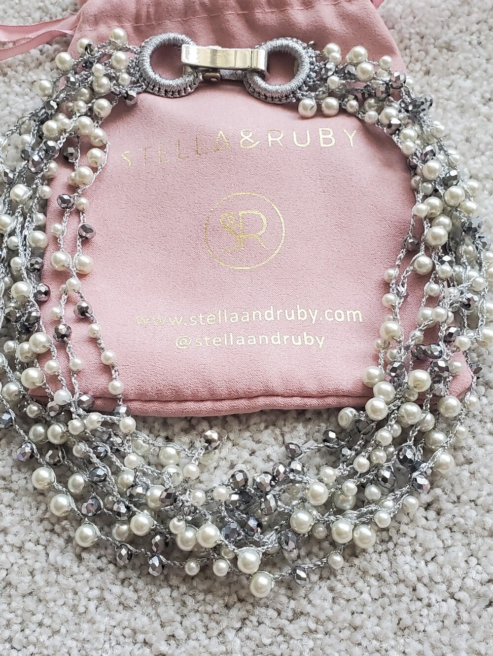 Multi-Strand Necklace, Silver and Pearl Beading On Silver Threading, BEAUTIFUL